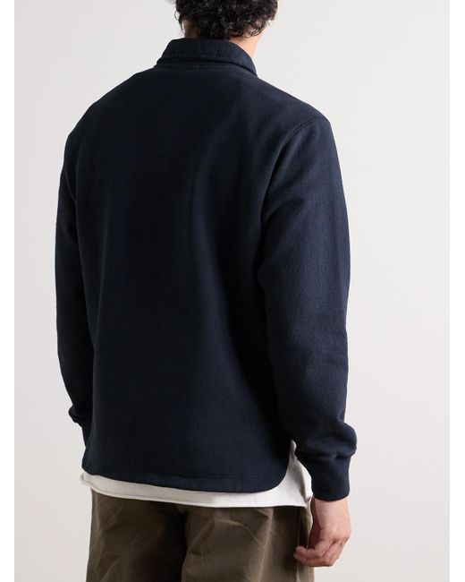 Stone Island Blue Garment-dyed Logo-print Cotton-jersey Half-zip Sweatshirt for men