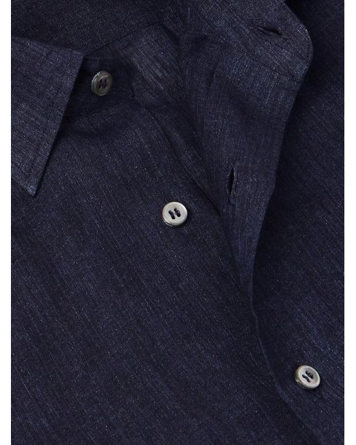 Brioni Blue Button-down Collar Linen Shirt for men