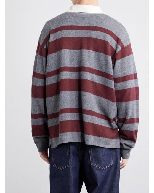 FRAME Gray Striped Wool And Cashmere-Blend Polo Shirt for men