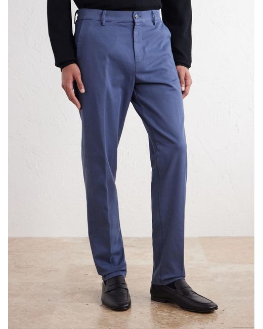 Canali Blue Straight-Leg Stretch-Cotton Gabardine Trousers for men