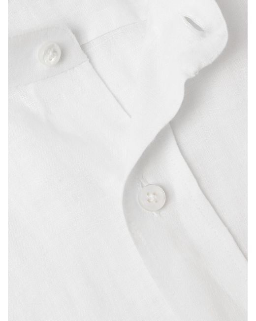 Rubinacci White Guru Grandad-Collar Linen Shirt for men