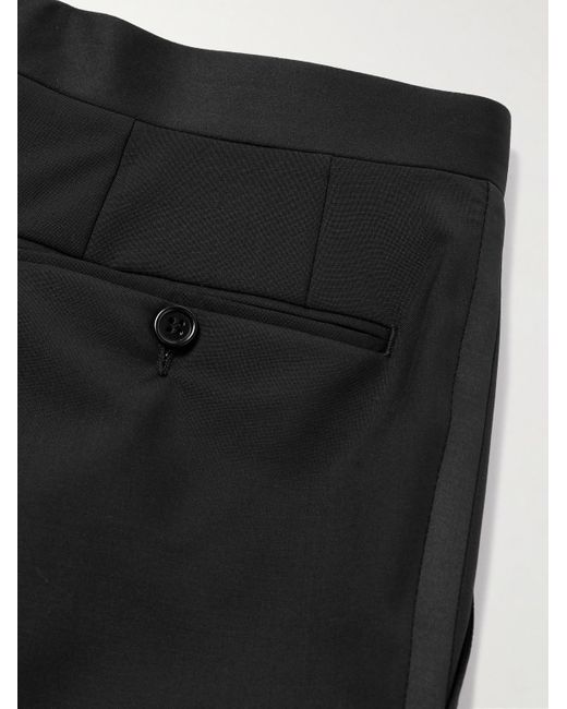 Canali Black Straight-leg Satin-trimmed Wool And Mohair-blend Tuxedo Trousers for men
