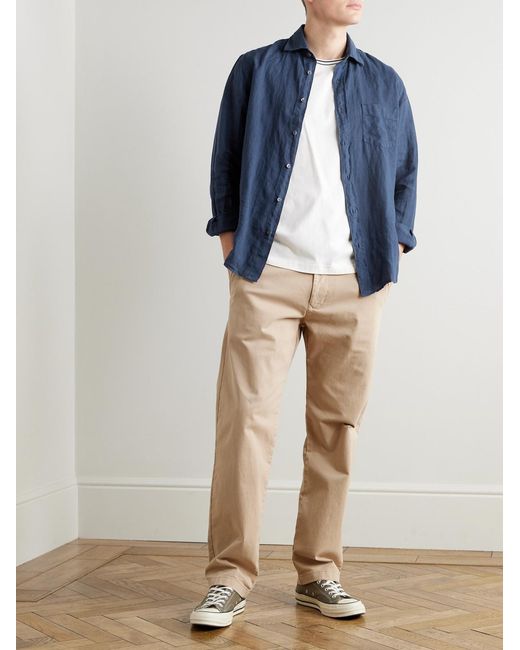 Hartford Blue Paul Pat Linen Shirt for men