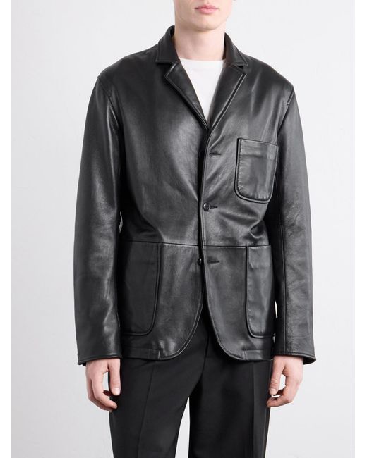Golden Bear Black Notched Lapel Leather Blazer for men