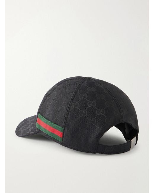 Gucci Black Webbing-Trimmed Logo-Jacquard Canvas Cap for men