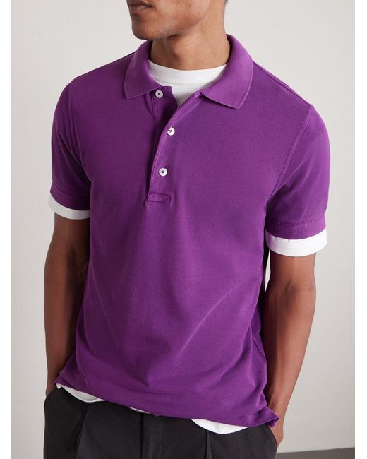 Tom Ford Purple Slim-fit Lyocell And Cotton-blend Piqué Polo Shirt for men