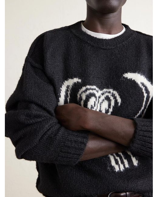 (w)taps Blue Logo-intarsia Woven Sweater for men