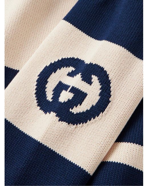 Gucci Blue Shawl-collar Logo-intarsia Cotton Sweater for men