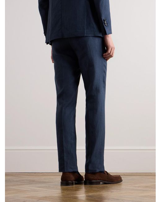 De Petrillo Blue Slim-fit Linen Suit Trousers for men
