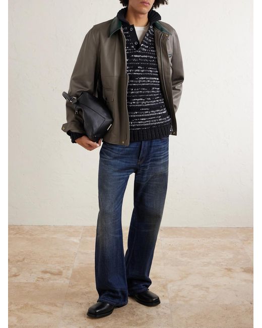 Sacai Blue Knitted Cotton-blend Polo Shirt for men