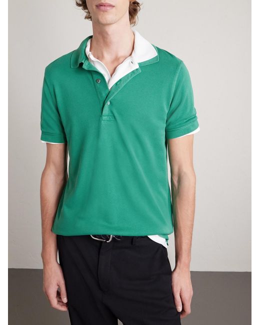 Tom Ford Green Slim-fit Lyocell And Cotton-blend Piqué Polo Shirt for men