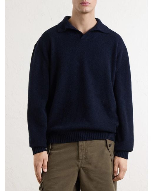 Sease Blue Cashmere Wool-Blend Polo Sweater for men