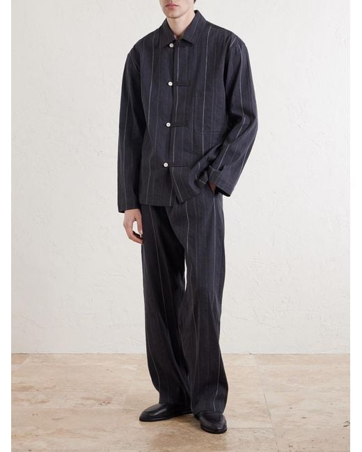 A Kind Of Guise Blue Samurai Straight-leg Striped Cotton And Linen-blend Trousers for men