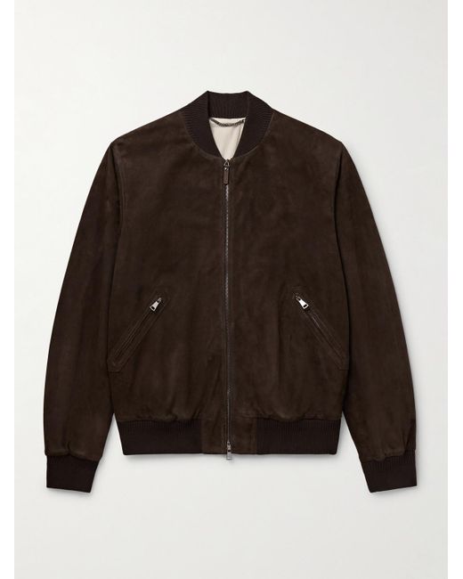 Canali Brown Suede Bomber Jacket for men