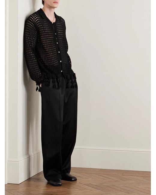 Bode Black Blossom Tasselled Crocheted Pima Cotton Shirt for men