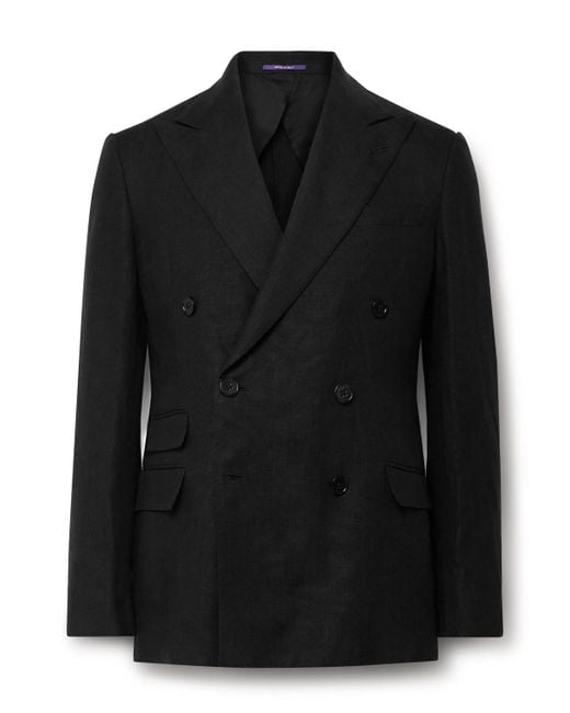 Ralph Lauren Purple Label Black Kent Slim-fit Double-breasted Linen Suit Jacket for men