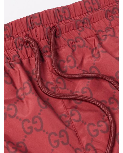 Gucci Gerade geschnittene kurze Badeshorts mit Logoprint in Red für Herren