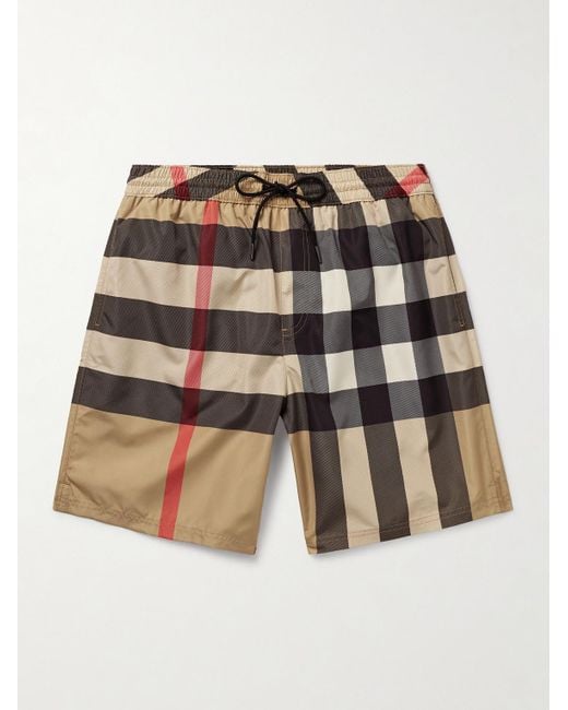 Burberry Natural Straight-Leg Long-Length Checked Swim Shorts for men