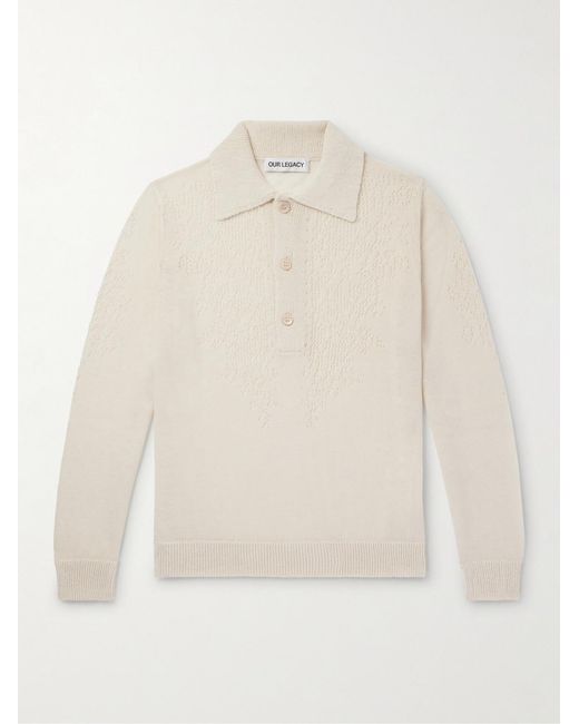 Our Legacy White Pointelle-Knit Wool-Blend Polo Shirt for men