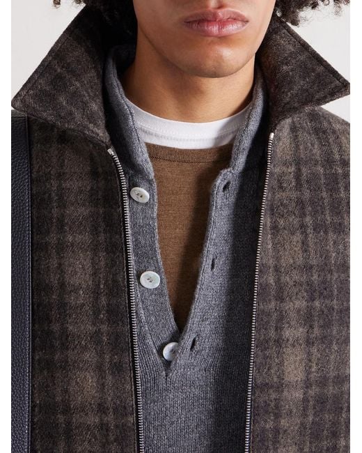 FRAME Black Padded Checked Virgin Wool-tweed Blouson Jacket for men