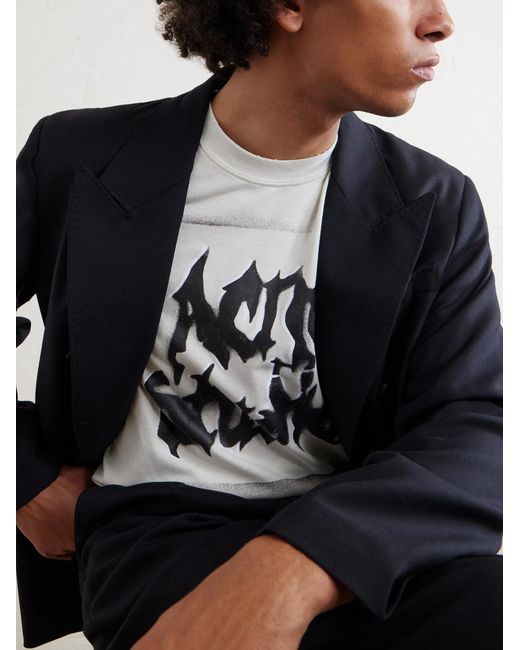 Acne White Logo-Print Distressed Cotton-Blend Jersey T-Shirt for men