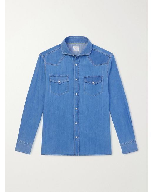 Brunello Cucinelli Blue Denim Shirt for men