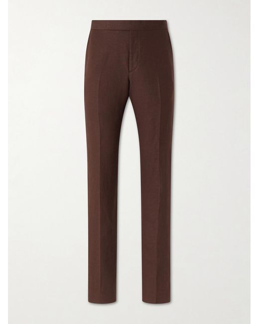 Ralph Lauren Brown Straight-Leg Silk And Linen-Blend Suit Trousers for men
