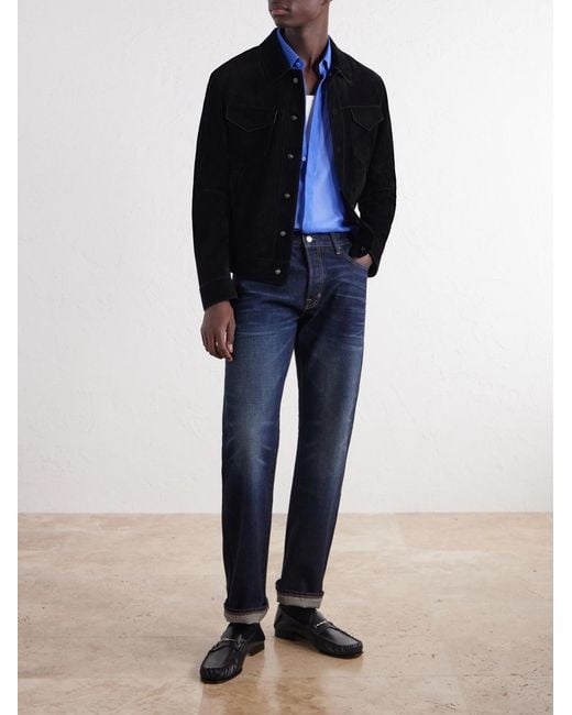 Tom Ford Blue Micro-Striped Silk-Organza Shirt for men