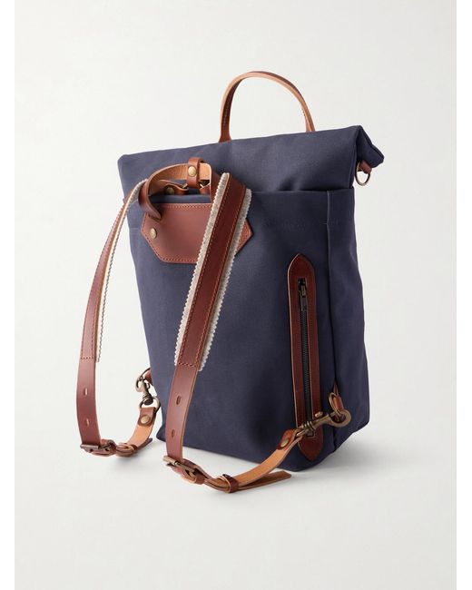 Bleu De Chauffe Blue Woody Leather-Trimmed Waxed Cotton-Canvas Backpack for men
