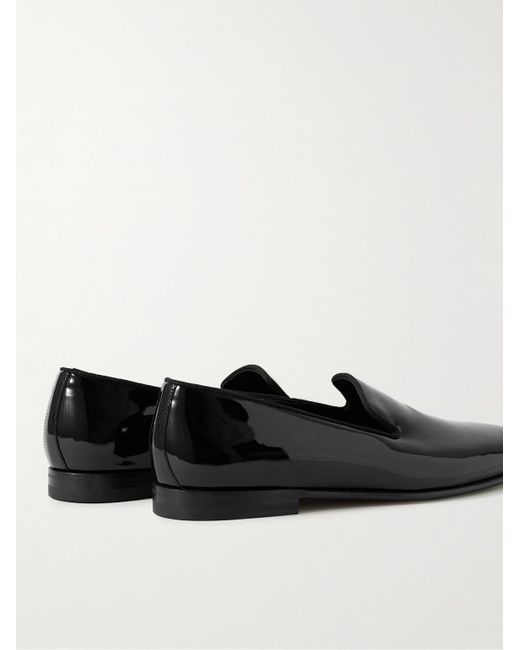 Manolo Blahnik Black Mario Grosgrain-Trimmed Patent-Leather Loafers for men