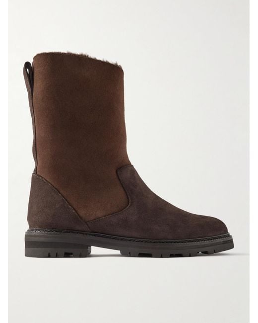 Manolo Blahnik Brown Tomoso Shearling-lined Suede Boots for men