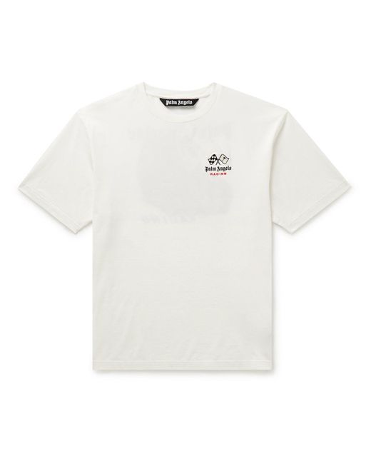 Palm Angels White Racing Logo-embroidered Printed Cotton-jersey T-shirt for men