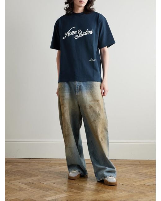 Acne Blue Exford Logo-embroidered Cotton-piqué T-shirt for men
