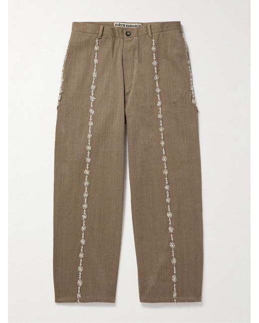 Kartik Research Natural Wide-Leg Embellished Embroidered Cotton Trousers for men