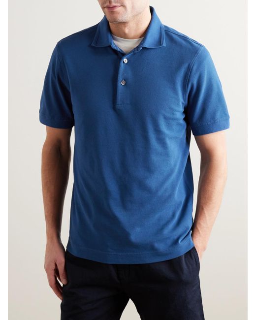 Mr P. Blue Slim-fit Cotton-piqué Polo Shirt for men