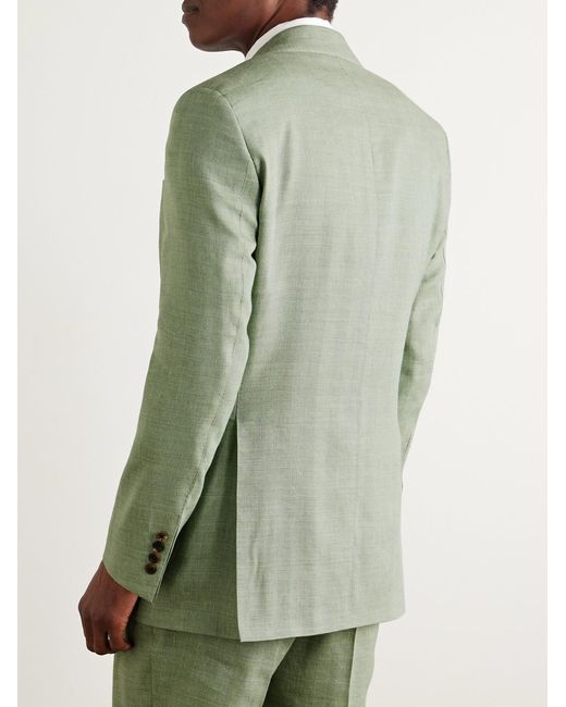 Richard James Green Hepworth Double-Breasted Herringbone Linen And Wool-Blend Suit Jacket for men