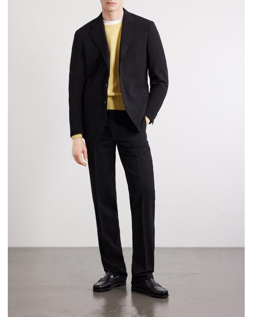 J. Mueser Black Seersucker Virgin Wool Suit Jacket for men