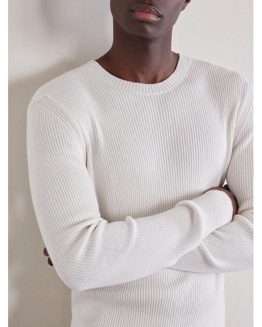 Our Legacy White Ribbed Knit Silk Sweater for men