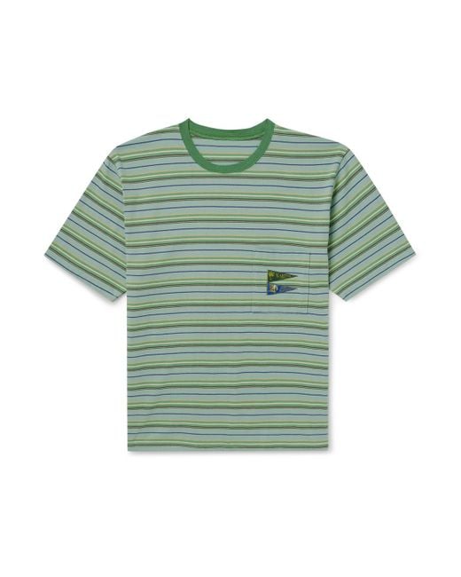 Kapital Green Logo-Appliquéd Striped Cotton-Jersey T-Shirt for men
