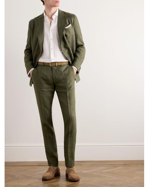 Boglioli Green Straight-leg Linen-twill Suit Trousers for men
