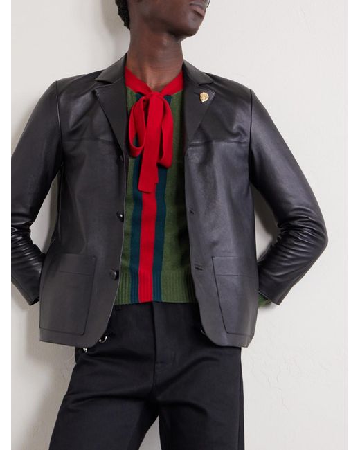 Gucci Green Slim-Fit Cropped Wool-Trimmed Striped Cashmere Sweater for men