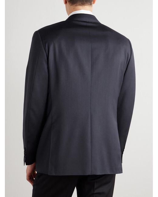 Canali Blue Double-Breasted Super 130S Wool Suit Jacket for men
