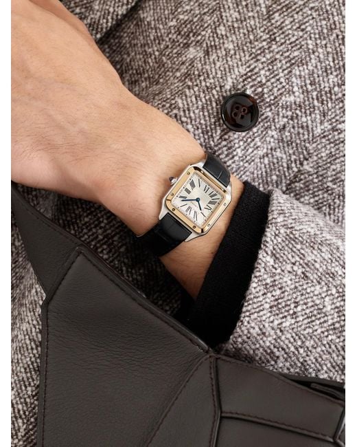 Cartier Black Santos-Dumont Small 18-Karat Rose And Stainless Steel Watch, Ref. W2Sa0038 for men
