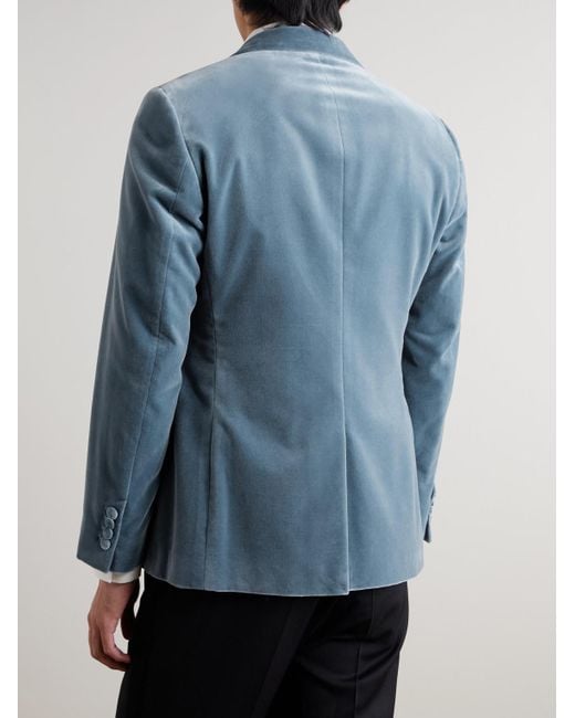 Mr P. Blue Slim-Fit Shawl-Collar Cotton-Velvet Tuxedo Jacket for men