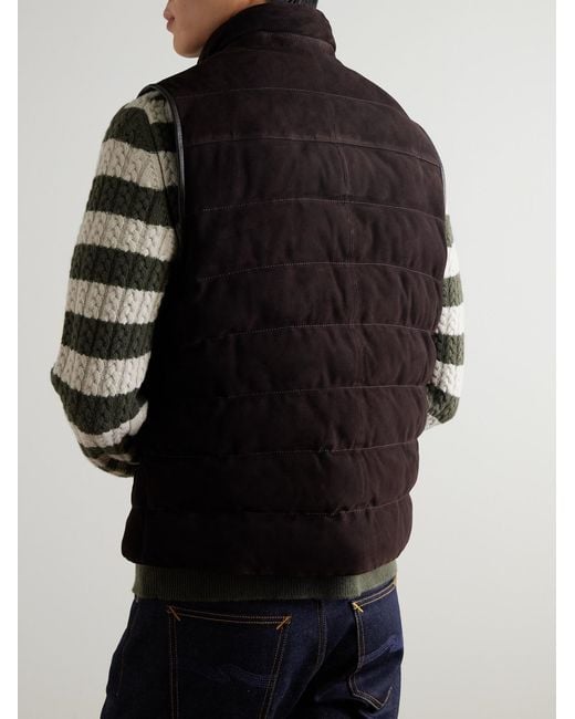 Mr P. Brown Leather-Trimmed Padded Quilted Suede Gilet for men