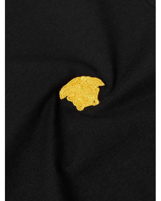Versace Black Slim-Fit Logo-Embroidered Cotton-Jersey T-Shirt for men