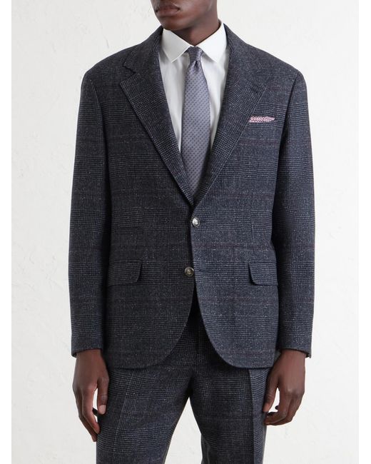 Brunello Cucinelli Black Checked Silk, Wool And Cashmere-Blend Suit Jacket for men