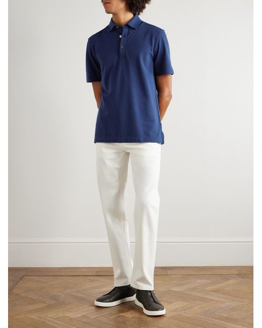 Zegna White Roccia Slim-Fit Straight-Leg Cotton Trousers for men