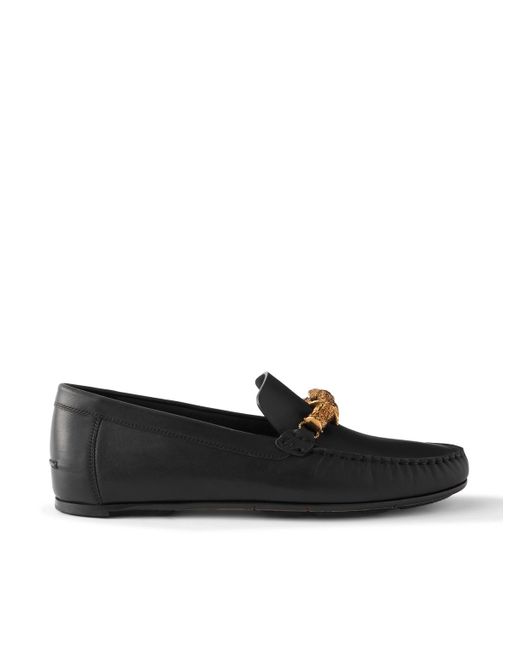 Manolo Blahnik Black Apollonio Embellished Leather Driving Shoes for men