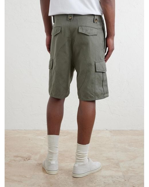 Brunello Cucinelli Green Straight-Leg Cotton And Linen-Blend Canvas Bermuda Shorts for men